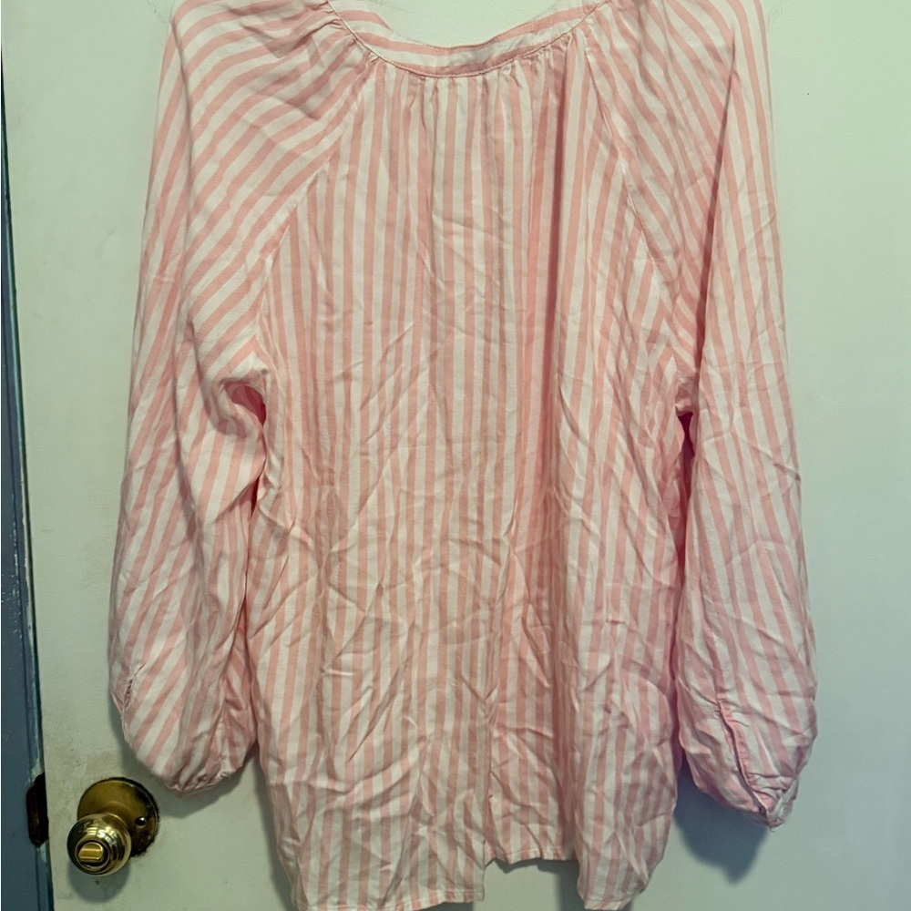Beach Lunch Lounge Pink and White Striped Button-Front Shirt - Picture 2 of 4